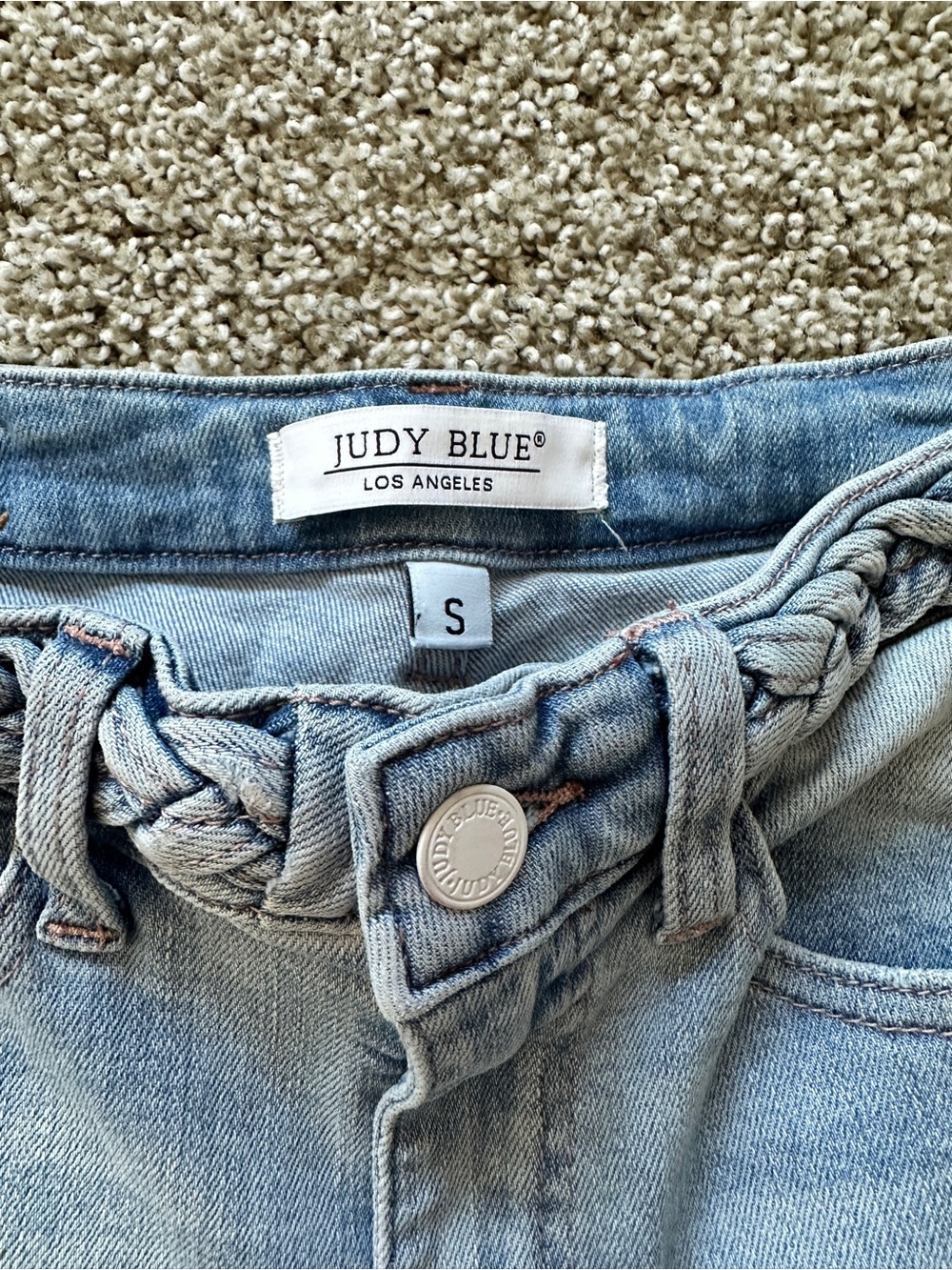 Judy Blue Light Blue Braided Waist Denim Shorts - Picture 2 of 7